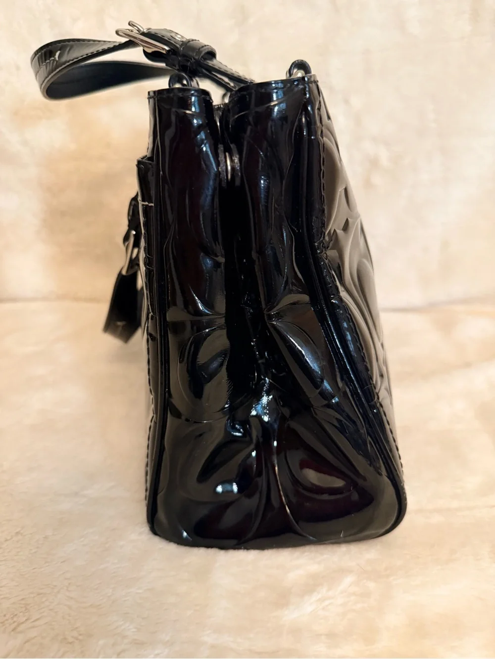 Y2K  Coach Hamptons Signature Embossed Patent Leather Carryall F14413